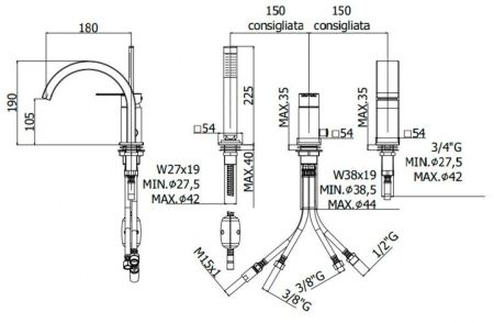 Смеситель на борт ванны Paffoni Ringo RIN040LNO