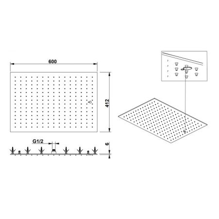 Bongio Soffioni Верхний душ прямоугольный 412*600 мм, цвет матированное золото, артикул 888OP64