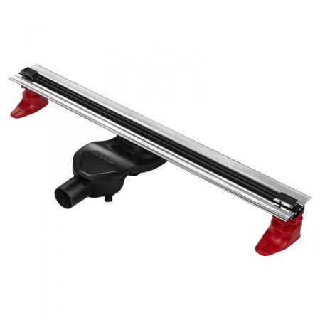 Желоб BERGES водосток напольный SUPER Slim 600 нержавеющая сталь, решетка  матовый черный, S-сифон D50 боковой