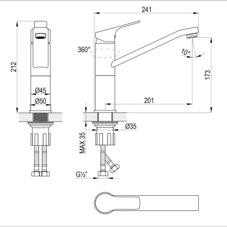 Смеситель Rossinka для кухни с поворотным изливом (RS29-25), артикул RS29-25