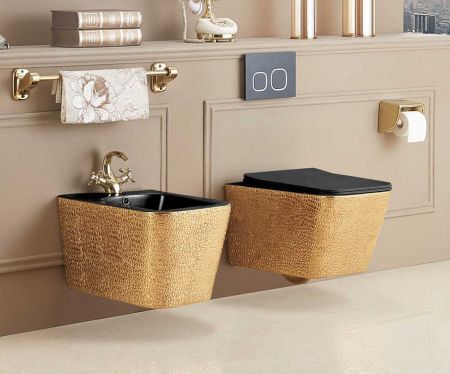 Подвесное биде Q-Line VB1-12G1B, цвет золото/черный, артикул VB1-12G1B