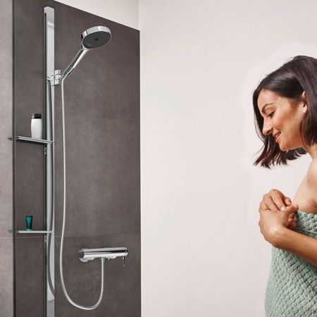 Смеситель для душа, Hansgrohe, Finoris, тип открывания воды-однорычажный, тип регулирования воды-керамический картридж, монтаж-настенный, отверстия для монтажа-2, цвет-хром, артикул 76620000