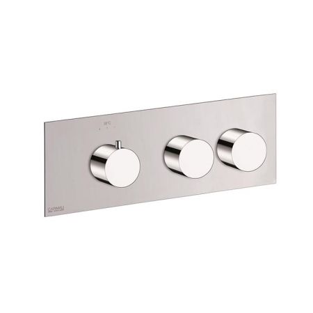 Carimali ILTONDO Внешняя часть горизонтальная термостатического  смесителя на 2 потребителя. Квадратная пластина и круглые ручки. хром, артикул 21029EST/O-CR
