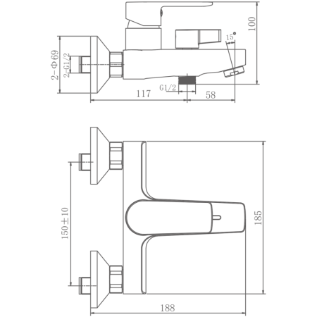 Смеситель для ванны HAIBA цвет: хром (HB60719), артикул HB60719