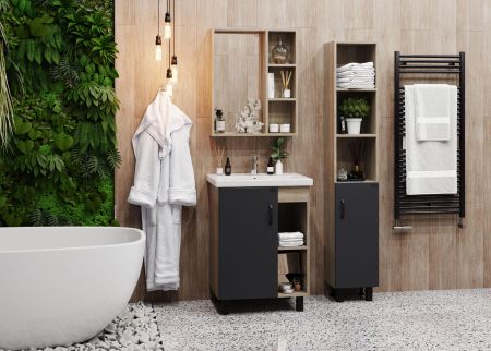 Тумба Onika Тимбер 60 напольная, серая мат./дуб сонома (ум. Фостер 60), артикул 106116