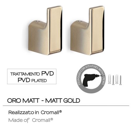 Gedy Pirenei, набор из 2-х крючков, цвет золото (PVD), артикул PI27(87)