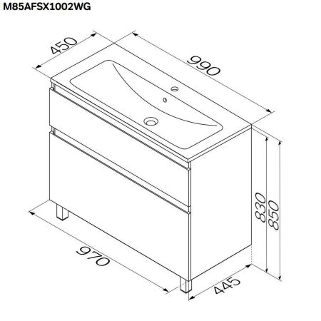 M85AFSX1002WG X-Joy, База под раковину, напольная, 100 см, 2 ящика, белый глянец, артикул M85AFSX1002WG