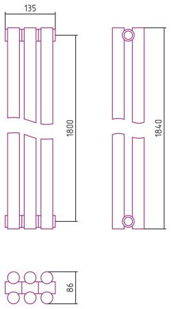 Отопительный радиатор ЭСТЕТ-11 н/ж 1800х135 / 3 сек (МУАР Темный Титан)