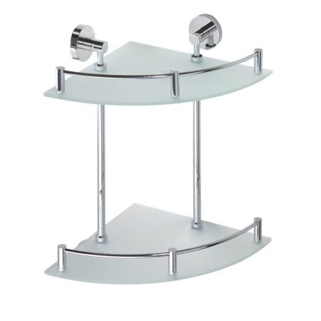 Полка X-ROUND стеклянная с металлическим бортиком, двойная, угловая, 270x400x270 мм, хром, Sapho, артикул XR604