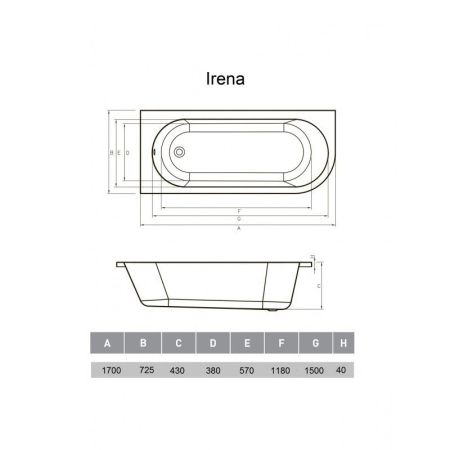 Ванна акриловая левосторонняя Vayer Irena Гл000026131, 170х72, артикул Гл000026131