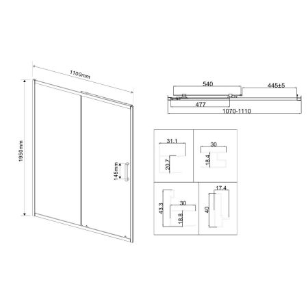 Душевая дверь City VDS-5CT110CLB, 1100, черный, стекло прозрачное, артикул VDS-5CT110CLB