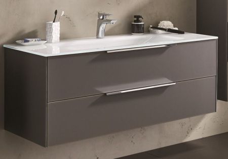 Puris Ice Line, тумба под раковину с ручками 1200 мм, цвет серое матовое стекло, артикул WUA331223(895/194-307)