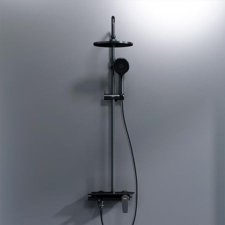 977730300 ДС Jupiter со смесителем полкой: верхний душ, ручной душ., штанга варио, чёрная, артикул 977730300