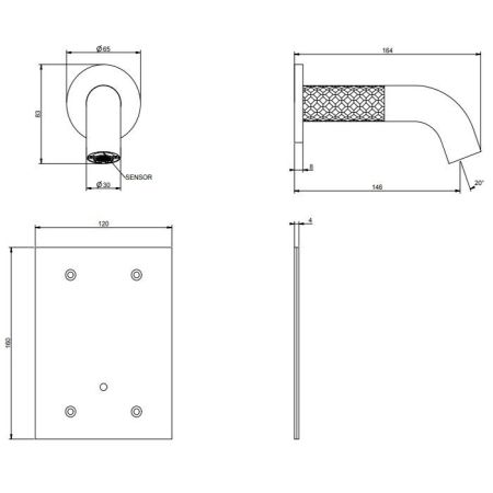 GESSI 316 INTRECCIO Смеситель для раковины настенный, электронный, излив 146 мм., внешняя часть, цвет Steel Brushed