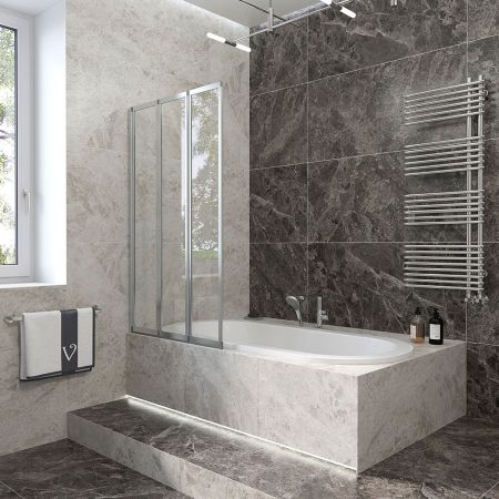 Шторка на ванну Veconi Palau PL-74R, 1200x1500, хром, стекло прозрачное, артикул PL74R-120-01-19C4