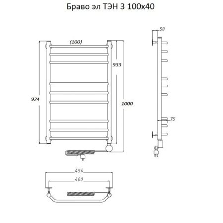 Электрический полотенцесушитель Тругор Браво 3 элТЭН 100x40 Хром, артикул Браво3/элТЭН10040