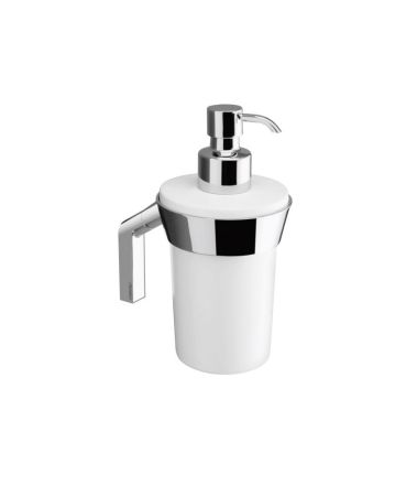 Gedy Karma, настенный керамический дозатор c металлической помпой, цвет хром - белая керамика, артикул 3581(13)