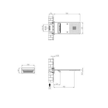 Верхний душ, Carimali, YES-EL’IT, тип установки-настенный, размер душевого диска, мм-510*220, форма-прямоугольная,  с хромотерапией (2 светодиода), латунь, 144 форсунки, из них 16 для мягкой струи, количество режимов-3, тип струи-дождевая, мягкая, каскадн, артикул 26870/S-CR