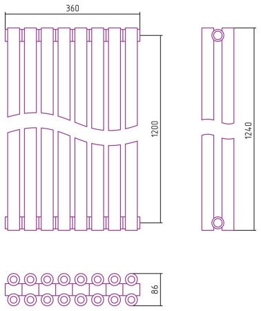 Отопительный радиатор ЭСТЕТ-00 н/ж 1200х360 / 8 сек (ЗОЛОТО)