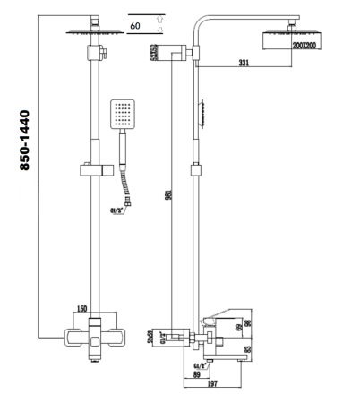 Душевая система из нержавеющей стали Savol S-SUS5001, сатин, артикул S-SUS5001
