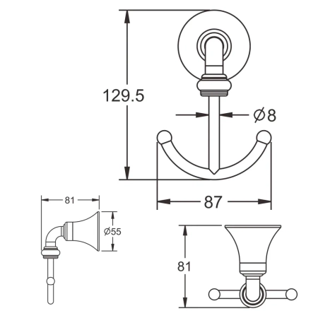 Крючок для ванной комнаты двойной Rose RG1221, хром