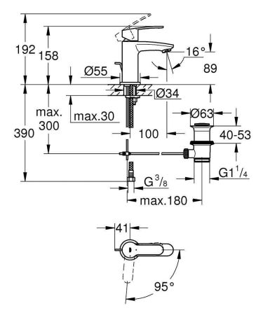 Смеситель для раковины GROHE Eurostyle Cosmopolitan с донным клапаном и энергосберегающим картриджем, уменьшенный, хром (2338720E), артикул 2338720E