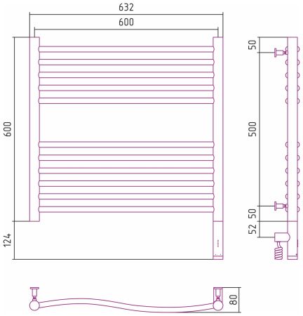 Полотенцесушитель электрический ФЛЮИД 3.0 600х600 МЭМ правый (Матовый белый), артикул 30-5821-6060