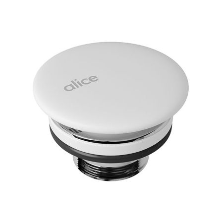 Донный клапан, Alice, для раковин, незапираемый, форма крышки-круглая, материал крышки-керамика, цвет-белый матовый, артикул PIL00609