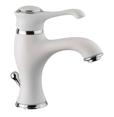 Emmevi Tiffany, однорычажный смеситель для раковины с донным клапаном, цвет белый матовый-хром, артикул 6003BIO