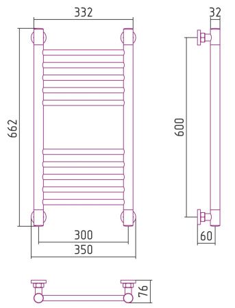 Полотенцесушитель водяной "Богема+" прямая 600х300 (Матовое ЗОЛОТО)
