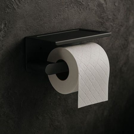 Держатель для туалетной бумаги с полочкой Knotlor PH102BL, черный, артикул PH102BL