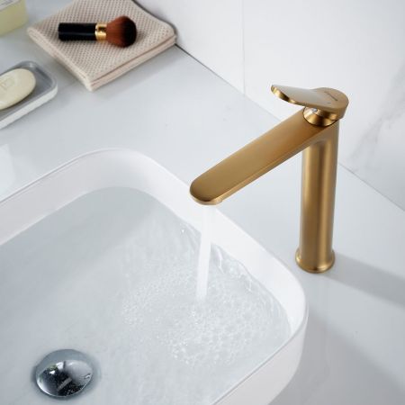 Смеситель для раковины высокий Shevanik S4311G, золотой сатин, артикул S4311G