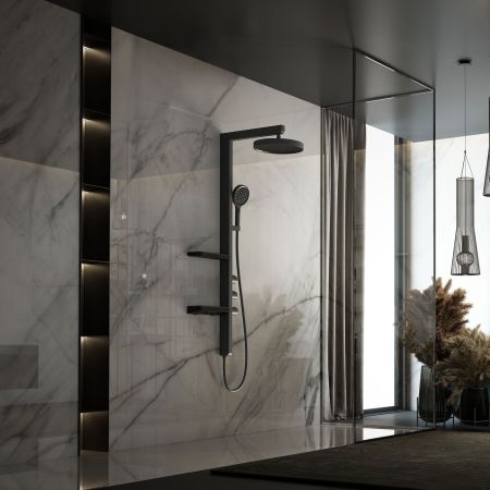 душевые стойки Vincea Душевая стойка Inspire VSFS-3I11MB с изливом, 30см верх душ, черный,, артикул VSFS-3I11MB