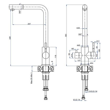 Смеситель для кухни с подключением фильтра GranFest Z-5421, графит, артикул Z-5421 графит