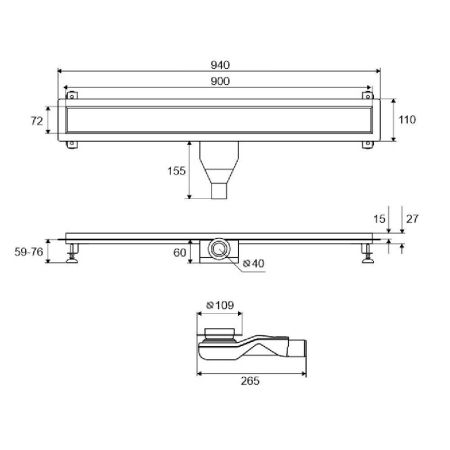 Душевой трап EXCELLENT Stilio Gold 90 см. под облицовку плиткой (золото), артикул INEX.1515.900.P.GL