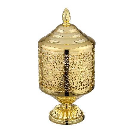 LUXOR Баночка на ножке средняя H9xD12 см. ажурная с крышкой, золото, артикул 26159