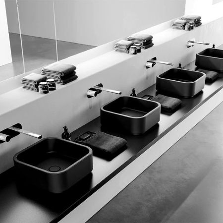 Kerasan  Hako Раковина накладная квадратная 40х40хH15 см, без отв под смеситель, цвет: черный матовый, артикул 554431