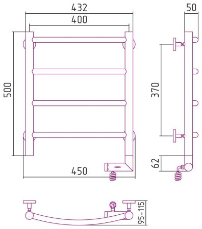 Полотенцесушитель электрический "ГАЛАНТ 2.0" 500х400 / МЭМ правый (Матовый Белый), артикул 30-5201-5040