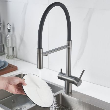 Смеситель для кухни с подключением фильтра Shevanik S178T, оружейная сталь