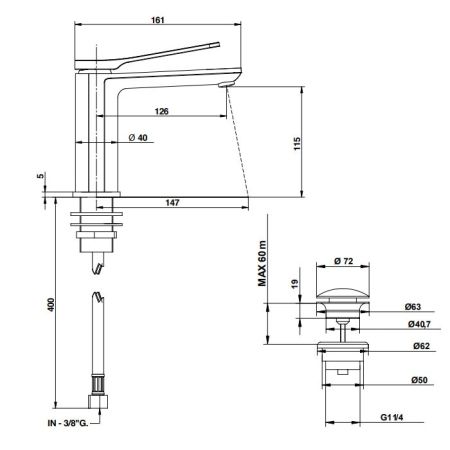 Bongio GIO2 Смеситель для раковины на 1 отв., излив 126 мм, цвет: черный матовый, артикул 80721NEPR