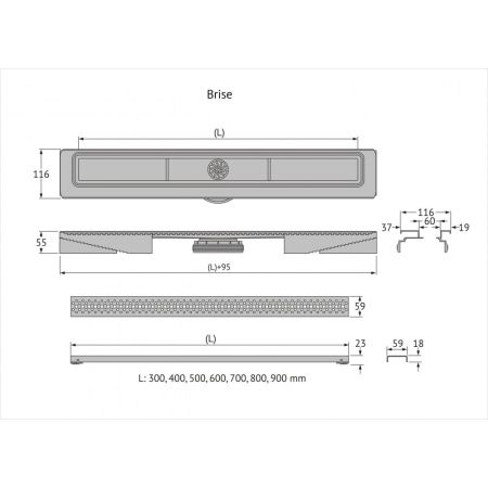 Желоб BERGES водосток C1 Brise 500, матовый хром, S-сифон D50 H60 боковой, артикул 090130