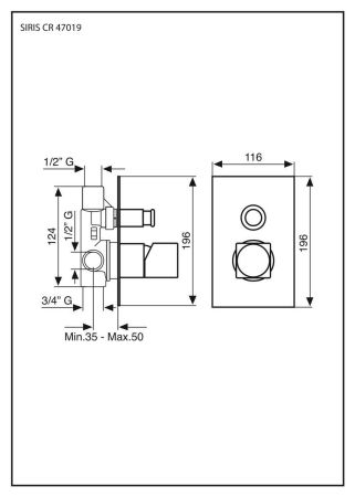 Внутристенный смеситель Siris на 2 выхода. Без рычага, цвет хром, артикул 47019CR