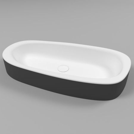 Умывальник WHITECROSS Moonstone E 70x35 (черный/белый мат) иск. камень, артикул 0731.070035.20100