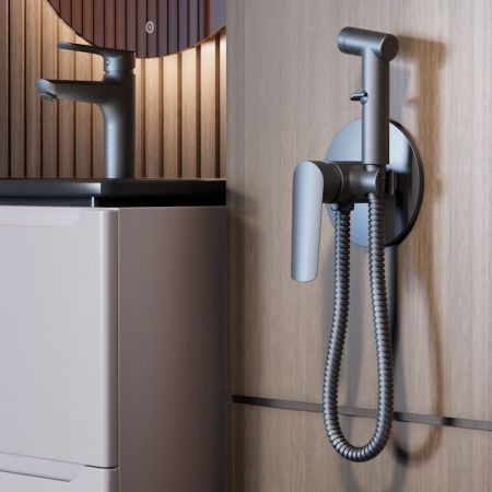 Гигиенический душ со смесителем встраиваемый ESKO SMHLGGM, оружейная сталь