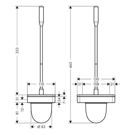 AX Univ.Accessories Ершик настенный , стекло матовое, цвет держателя шлифованный черный хром, артикул 42835340