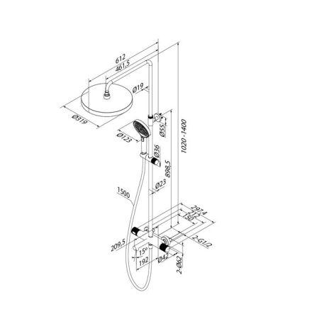 Душевая система IDDIS Duna с тропическим душем,  изливом и термостатом, глянцевый хром (DUNSBSTi06), артикул DUNSBSTi06