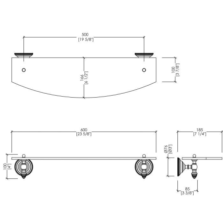 Devon  Diamond Полка стеклянная 600 мм, цвет держателей бронза, артикул WHD510BR