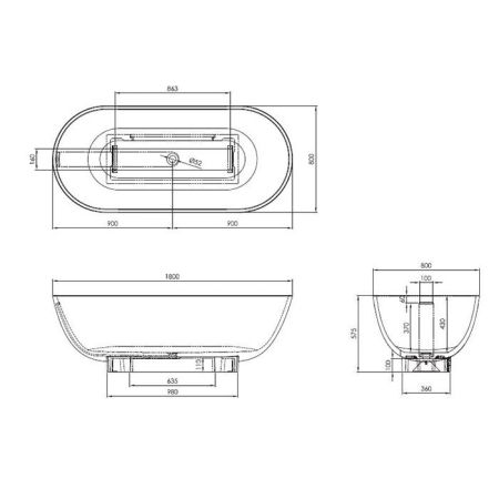 BURGBAD Crono Ванна из минерального литья отдельностоящая овальная 180х80х57,5 см, со слив переливом Viega Cliсk-Claсk хром, цвет белый
