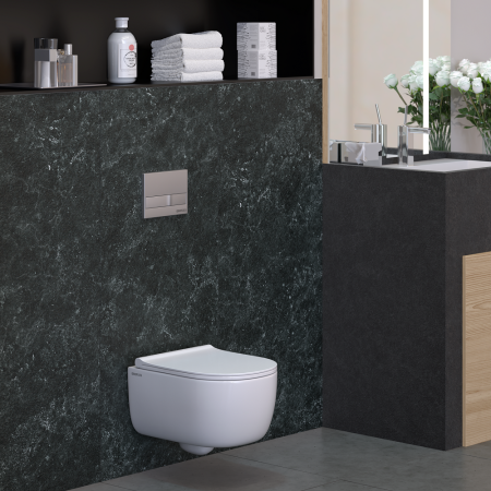 Унитаз BERGES подвестной EGO Rimless 49см, сиденье дюропласт Toma Slim SO, микролифт, быстросьем, артикул 082111