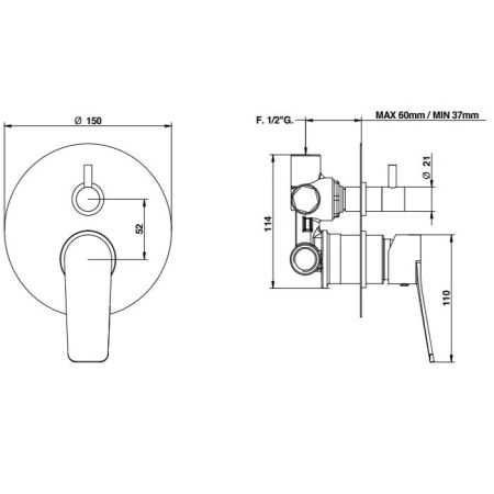 Bongio GIO2 Смеситель встроенный для душа с переключателем, 2 выхода, механический, цвет: хром (со встраиваемой часть), артикул 80519CRPR